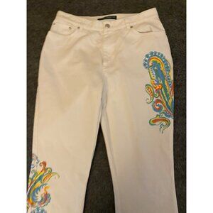 VTG Ralph Lauren White Paisley Painted Jeans‎ Womens 8 Cotton Bootcut Denim Art